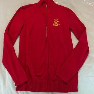 Lauren ralph Lauren red sweater with gold emblem